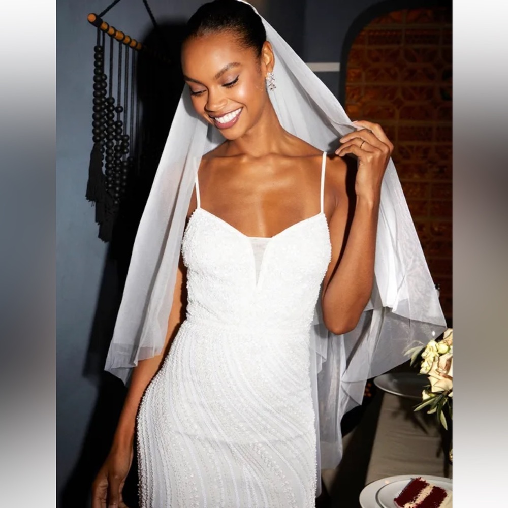 LULUS Enchanted Nights White Sequin Mermaid wedding gown - BRIDAL
